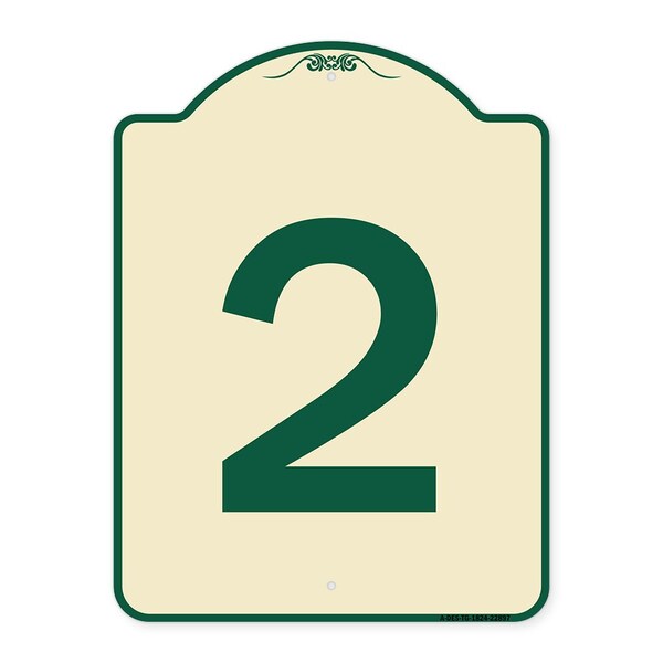 Designer Series Sign W/ Number 2, Tan & Green Heavy-Gauge Aluminum Sign, 24" x 18", TG-1824-22897